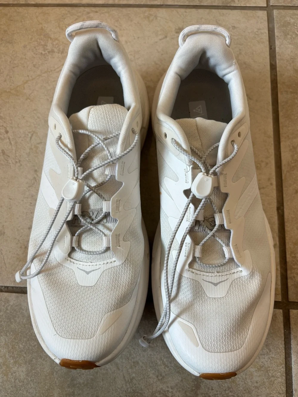 Hoka Transport White and Tan Athletic Sneakers